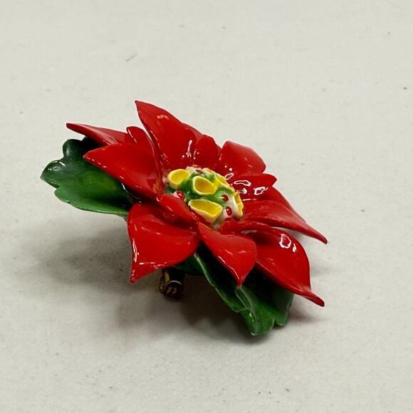 Vintage Brooch Cara Staffordshire Poinsettia England Red Porcelain Pin w FLAWS - Picture 12 of 15